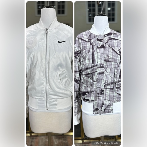 NikeCourt Tennis Club Reversible Bomber Jacket White Gray Plaid Men’s - Picture 1 of 15